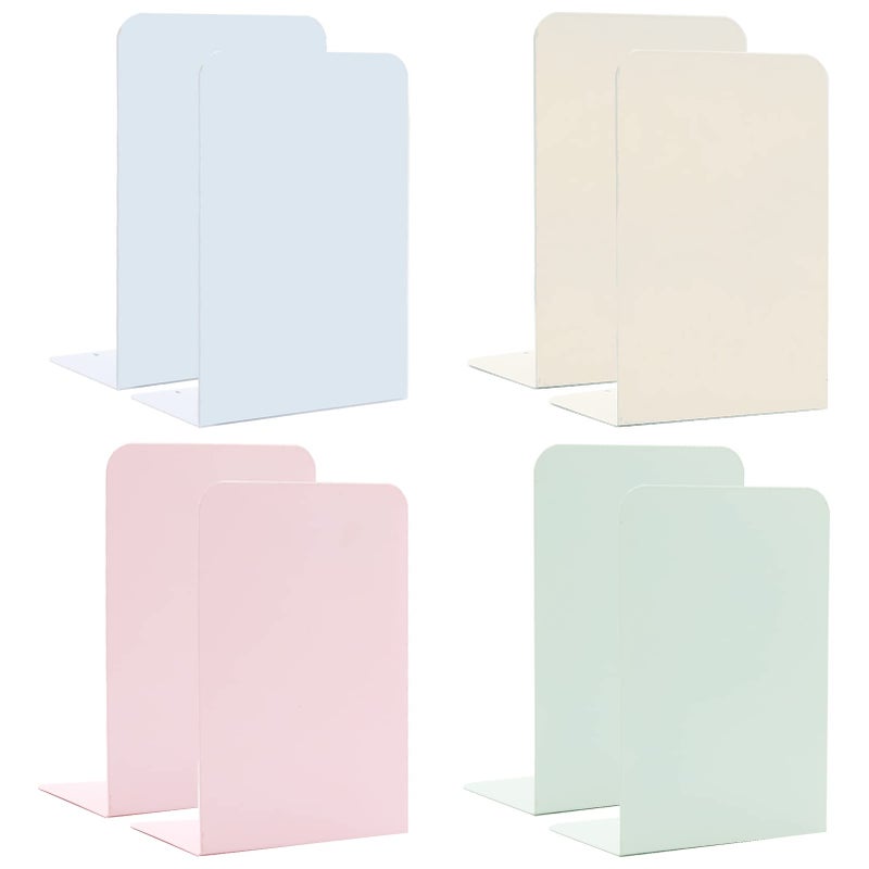Zyners Metal Bookends,4 Pairs/8 Pieces Heavy Duty Bookends for Shelves Heavy Books, Anti-Slip Design Book Stopper for Magazines, DVDs, Kids, Girls(8 x 5.3 x 4 inches) - Image 1